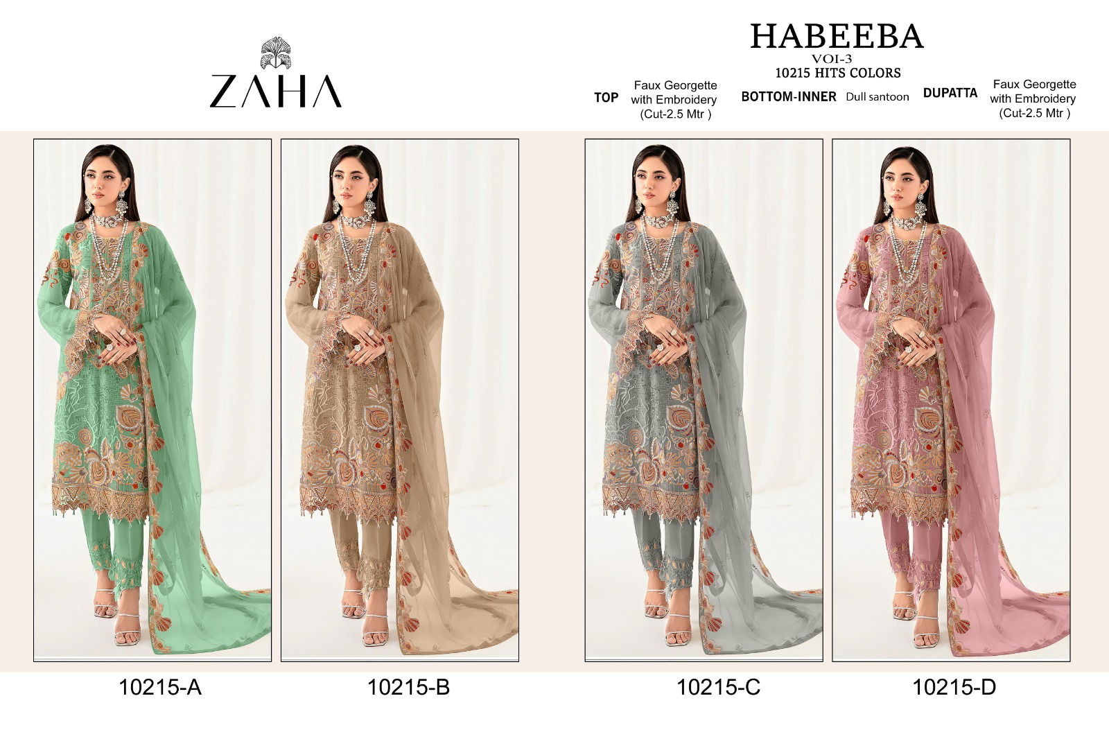 Habeeba Vol 3 By Zaha A To D Wholesale Georgette Pakistani Suits Wholesale Shop In Surat
